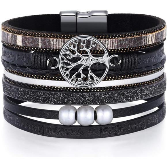 Inspirational Tree of Life Leather Bracelets for Women, Gifts for Teens Girls - Picture 3 of 9